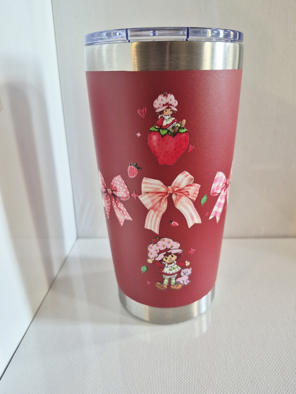 Red Strawberry Shortcake Bows 20oz Tumbler Lid Straw Stainless Steel Tumbler